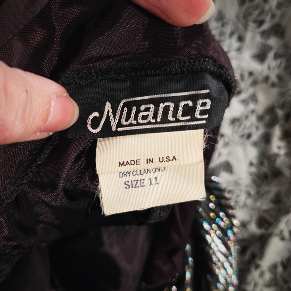 Nuance Party Dress Vintage 80s Metallic Asymmetrical Ruffle Glam Disco Midi - Picture 8 of 8